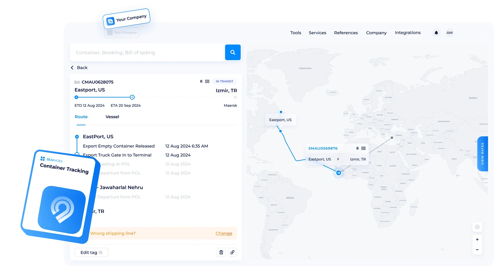 SeaRates Container Tracking interface